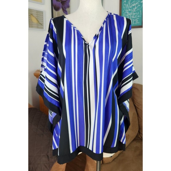 Anthony Richards Other - Anthony Richards Kimono Style Purple White Black Vertical Stripe Top